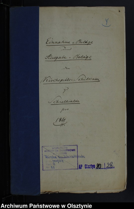 image.from.unit.number "Einnahme Beläge und Ausgabe Beläge der Kirchspiels Schulkasse zu Schnellwalde"