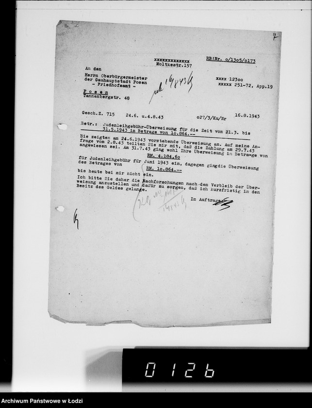 Obraz 11 z jednostki "Sonderkonto 12300. Arbeitsamt Posen Judenlager des Oberbürgermeisters von Posen"