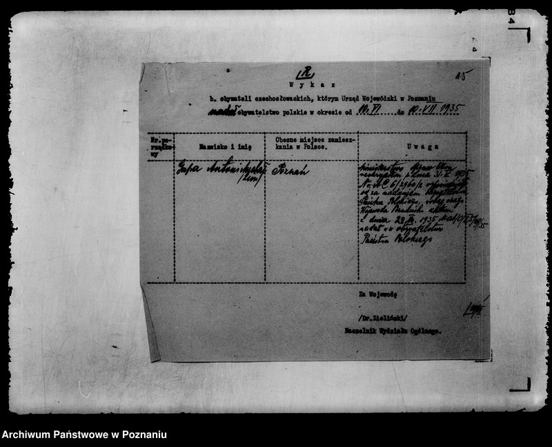 Obraz 18 z jednostki "Zbiór /sprawozdań do Ministerstwa Spraw Wewnętrznych dotyczące nadania obywatelstwa polskiego obywatelom czechosłowackim"