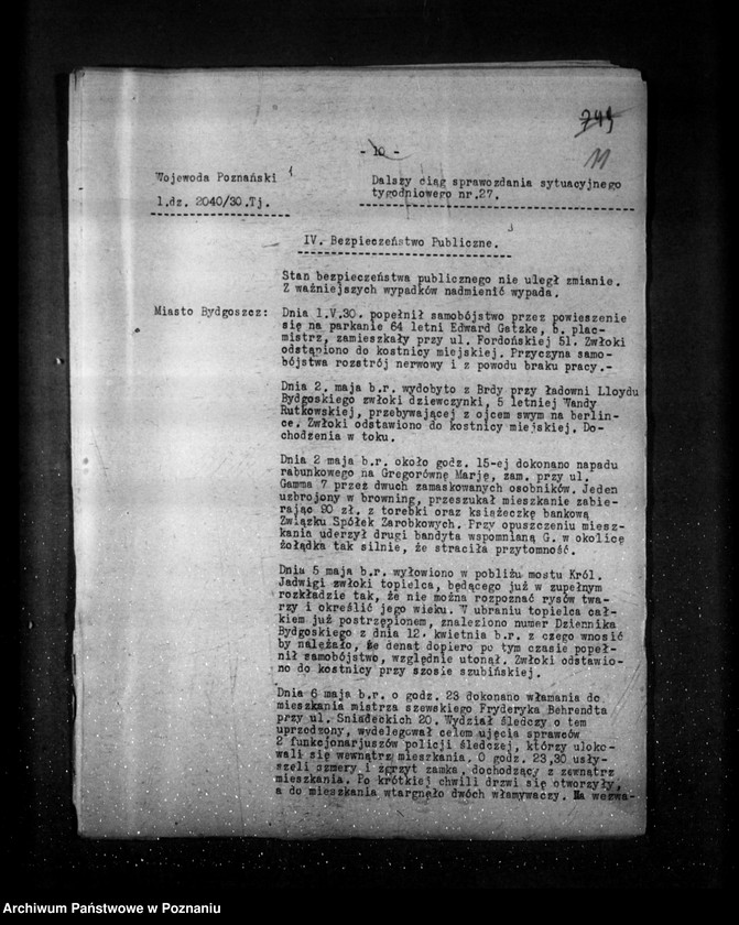 Obraz 15 z jednostki "Sprawozdania sytuacyjne tygodniowe za czas od 1 maja do 30 maja 1930 r. oraz akcja przedwyborcza"
