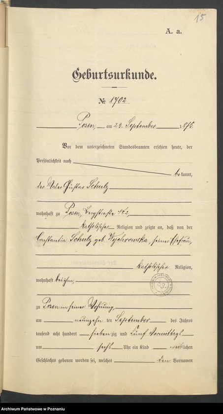 Obraz 17 z jednostki "Die von den Verlobten beigebrachten Urkunden zur Eheschliessung pro 1901. Vol IX"