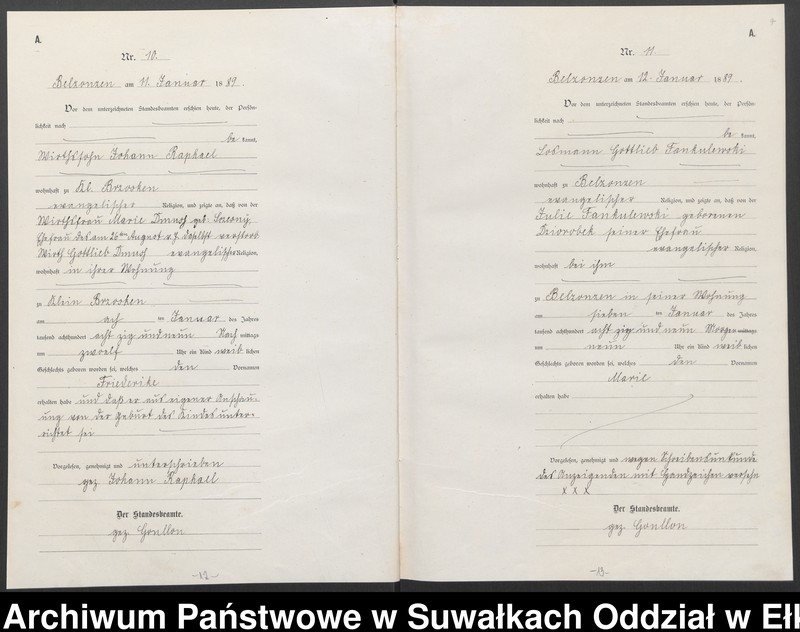 image.from.unit.number "[Geburts-Neben-Register des Königlichen Preussischen Standes-Amtes Belzonzen Kreis Johannisburg]"