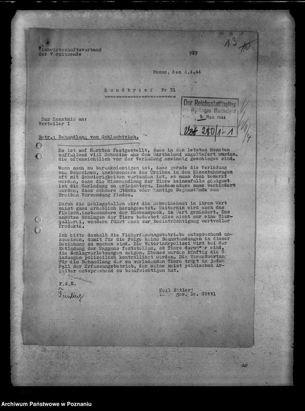 image.from.unit.number "Behandlung von Schlachtvieh. Tierschutz. Wissenschaftliche Versuche an lebenden Tieren"