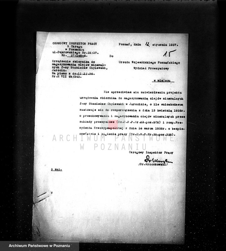 Obraz 20 z jednostki "Zatwierdzenie projektu zakładu przemysłowego urządzenia kotłowni nr 449, własność F. Krukowski w Jarocinie Przemiał zboża"