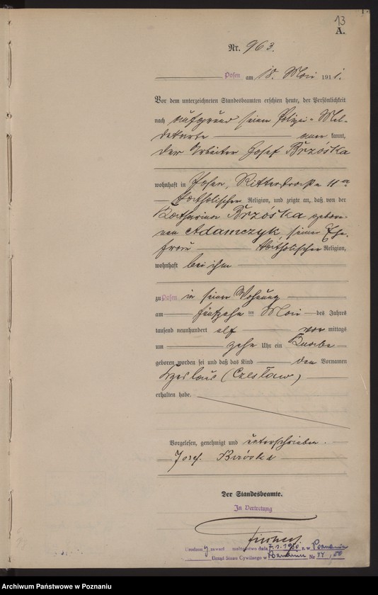 Obraz 14 z jednostki "Księga miejscowa urodzeń tom III [Rejestr główny urodzeń]"