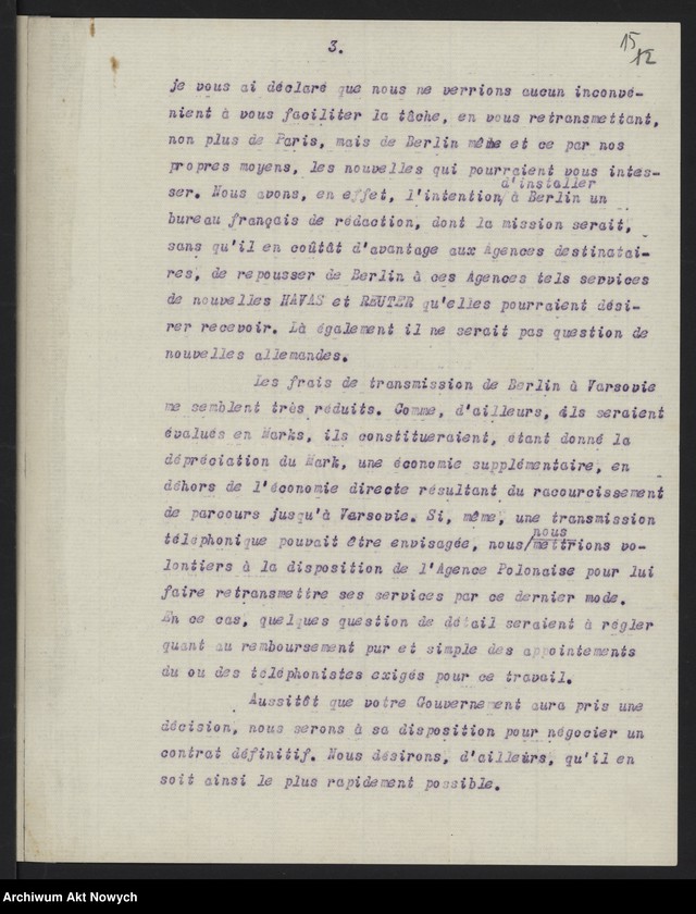 image.from.unit.number "Materiały w sprawie utworzenia Polskiej Agencji Telegraficznej. Memoriały, korespondencja"