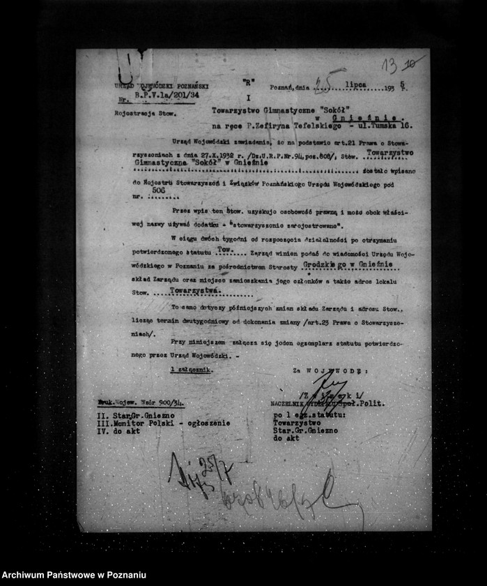 Obraz 18 z jednostki "/Towarzystwo Gimnastyczne Sokół w Gnieźnie - rejestracja/"