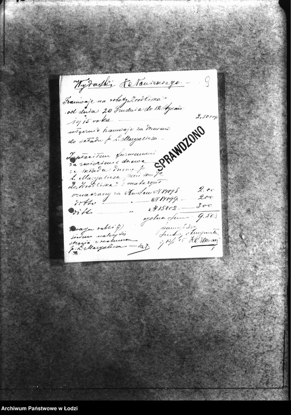 Obraz 12 z jednostki "Dowody Sekcji Budowlanej [listy płacy, rachunek za urządzanie cmentarzy i parków łódzkich]"