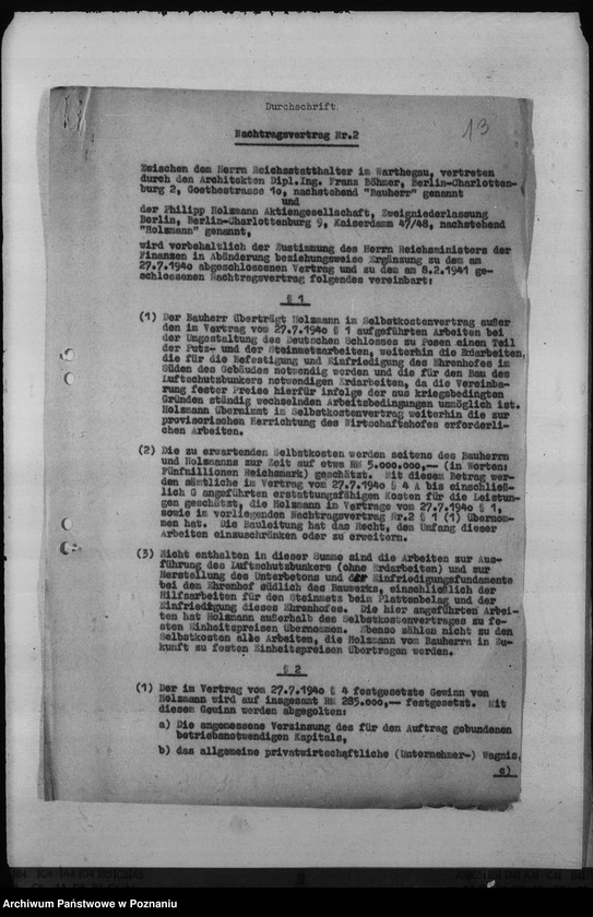 Obraz 16 z jednostki "Umbau - Deutsches Schloss in Posen. Selbstkostenvertrag"