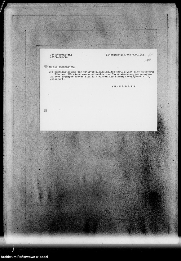 Obraz 16 z jednostki "Ausgelieferte Kommisionen Konto 0 von 60-[82] [Wydane na zlecenie G.V.meble z warsztatów Getta]."