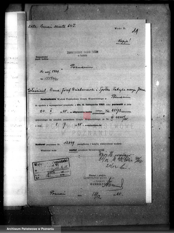 Obraz 15 z jednostki "Fabryka maszyn i urządzeń gorzelnianych J. Dziabaszewskiego i Ska w Poznaniu nr woj. 5829"