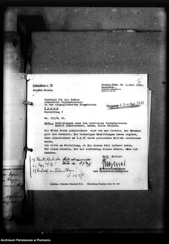 Obraz 20 z jednostki "Korespondencja w sprawie miejscowych Niemców, którzy zginęli w 1939 roku A - K"