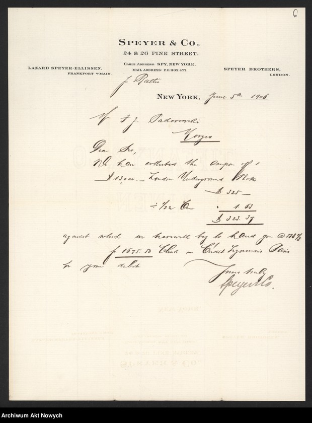 image.from.unit.number "Spyer and Co. (New York) Korespondencja, zestawienia"