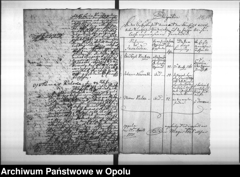 Obraz 13 z jednostki "Acta des Magistrats zu Oppeln von Aufnahme der Invaliden, deren Versorgung und Gnaden Gehalt ingleichen den jährlichen Eingaben von 1769 bis Vol. I"