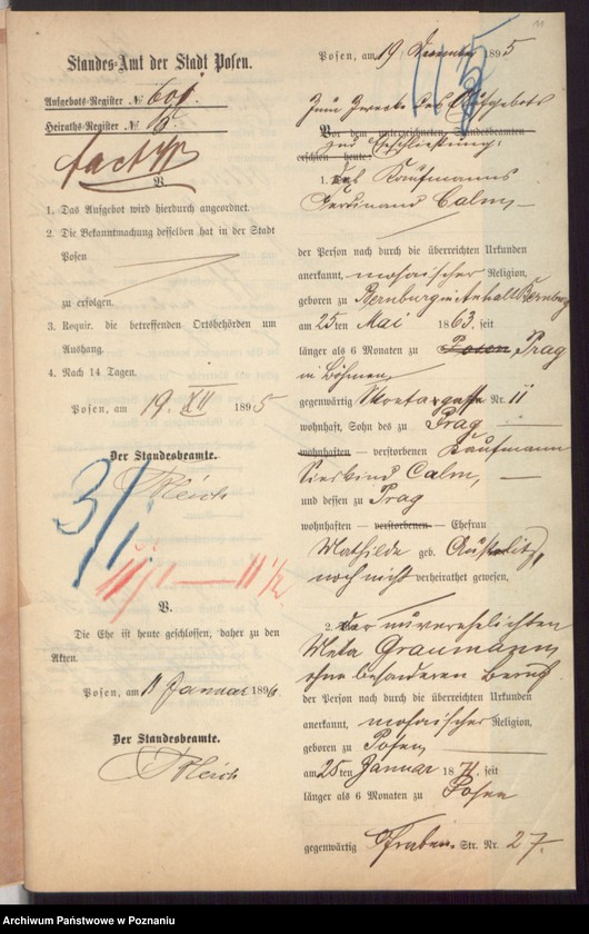 Obraz 13 z jednostki "Die von den Verlobten beigebrachten Urkunden zur Eheschliessung pro 1896"