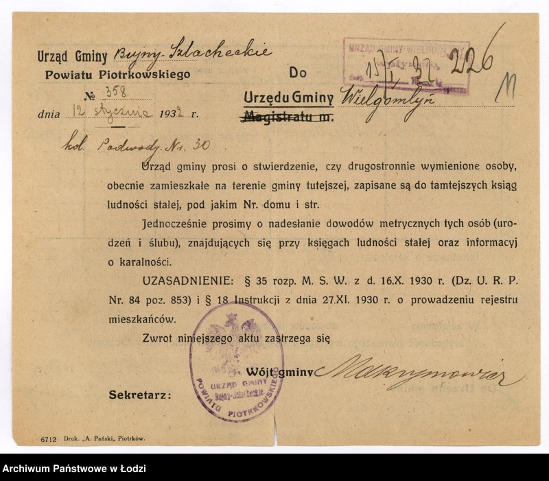 image.from.unit.number "Dokumenty do rejestru mieszkańców Rudy Pabianickiej. Witaszczyk Jan - Wróblewska Marianna"
