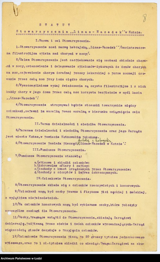 Obraz 11 z jednostki "Stowarzyszenie "Linas Hacedek" w Kutnie"