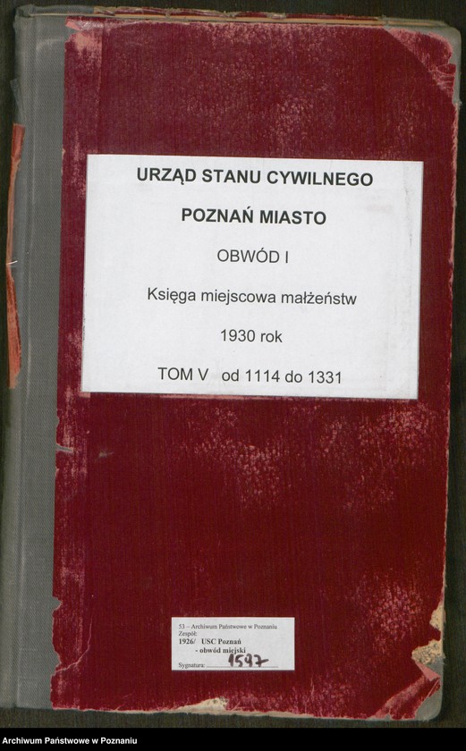 Obraz 2 z jednostki "Księga miejscowa małżeństw tom V [Rejestr główny małżeństw]"