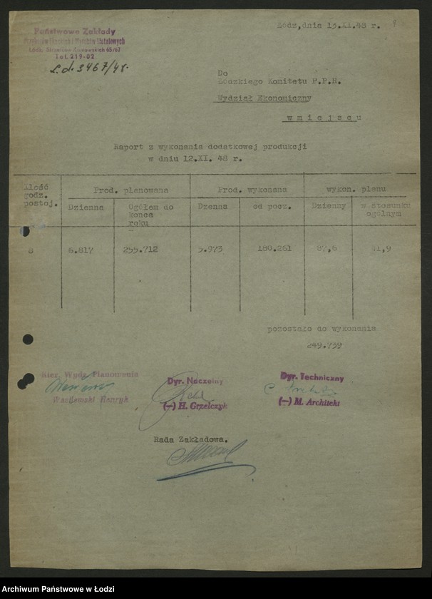 Obraz 10 z jednostki "Placówki produkcyjne i usługowe przemysłu metalowego; protokoły, sprawozdania, raporty z wykonania produkcji"