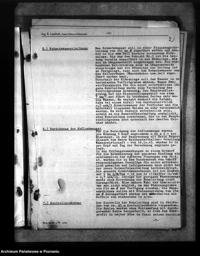 Obraz 6 z jednostki "Entwurt für die Entwässerungsanlage der Reichsbedienstetensiedlung am Rosenweg in Schieratz"