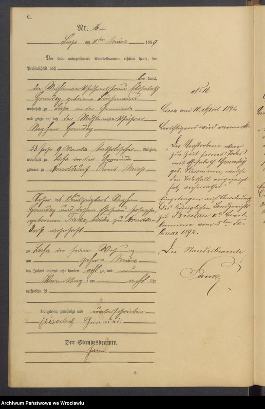 image.from.unit.number "Księga zgonów Leśnica (Deutsch Lissa) 1889"