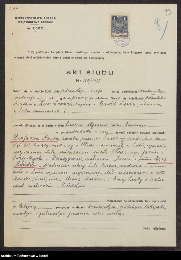 Obraz 15 z jednostki "Mordka Rogoziński, Beniamin Narwa- wyrób i sprzedaż przędzy"