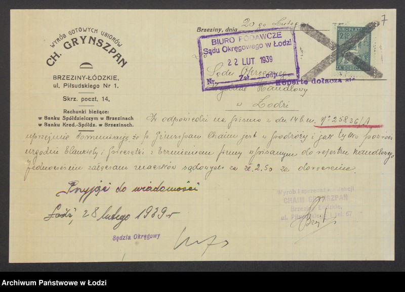 Obraz 9 z jednostki "Chaim Grinszpan – wyrób i sprzedaż konfekcji w Brzezinach"