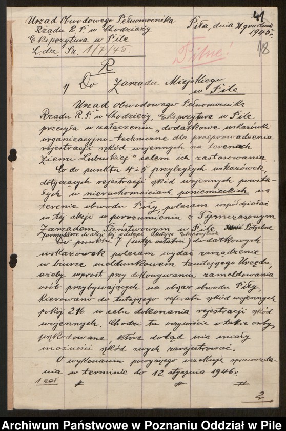 Obraz 20 z jednostki "[Zarządzenia i sprawozdania statystyczne dotyczące rejestracji szkód wojennych]"