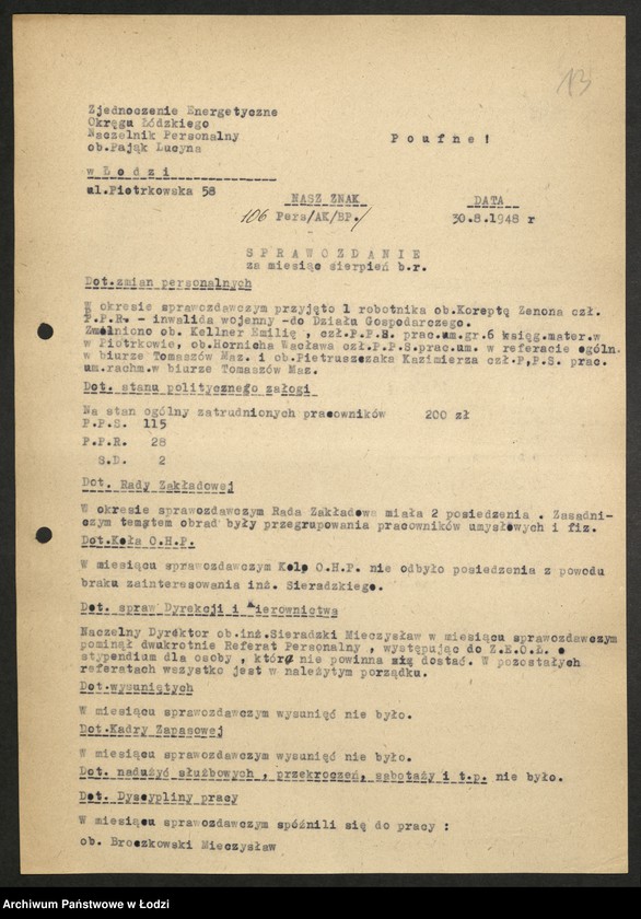 Obraz 14 z jednostki "Przemysł Metalowy - sprawozdania kierowników personalnych"