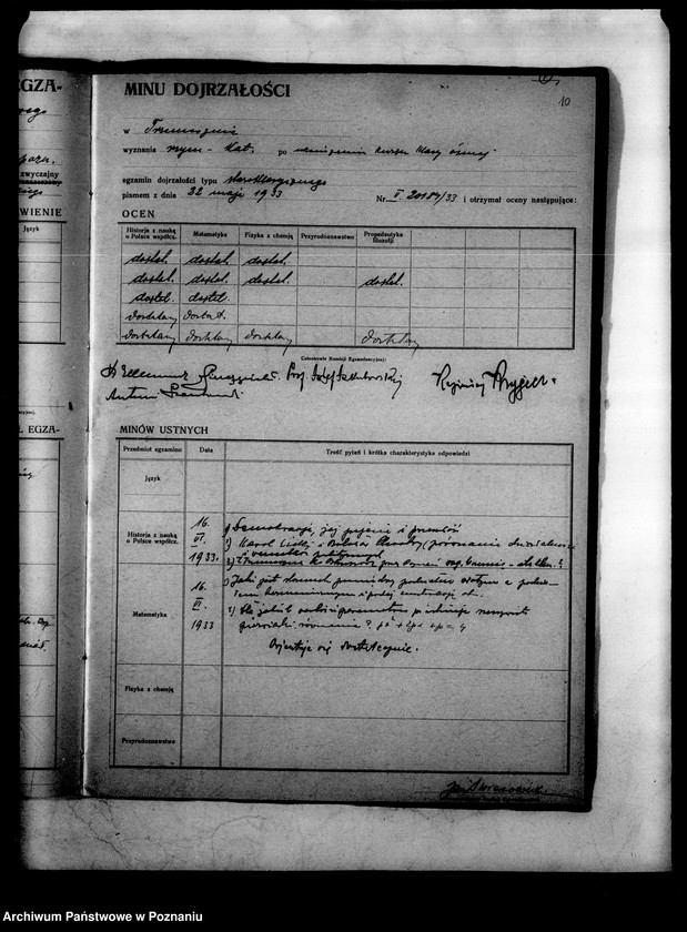 Obraz 13 z jednostki "Protokoły egzaminu dojrzałości Państwowego Gimnazjum Klasycznego- Trzemeszno"