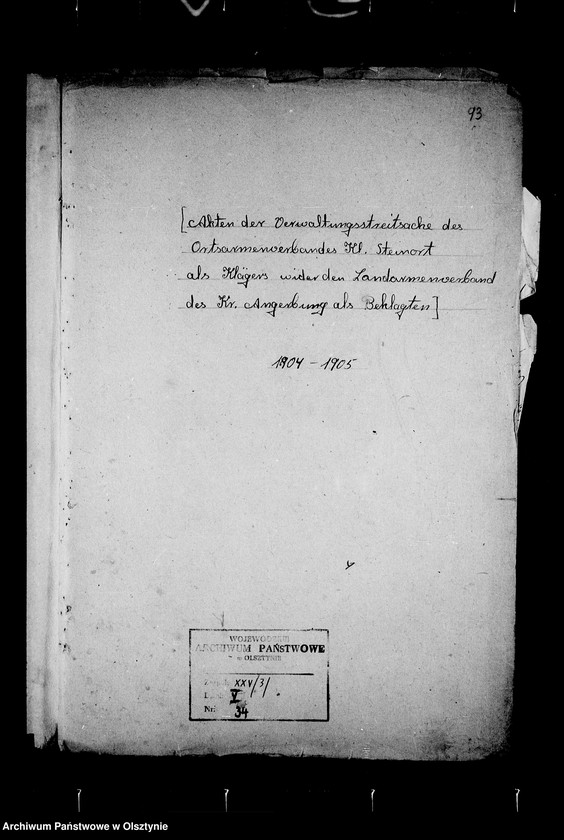 image.from.unit.number "/Akten der Verwaltungsstreitsache des Ortsarmenverbandes Kl. Steinort als Klägers wieder den Landarmenverband Kr. Angerburg als Beklagten/"