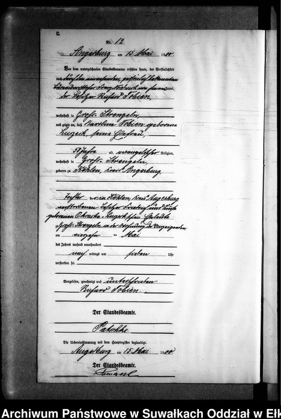 image.from.unit.number "Sterbe-Neben-Register des Preussischen Standes-Amtes Gr. Strengeln Kreis Angerburg"