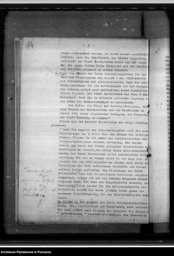Obraz 18 z jednostki "Zuschüsse aus Reichsmitteln für Sondermassnahmen in Hohensalza (Inowrocław), Warthbrücken (Koło). Neubau einer festen Brücke."