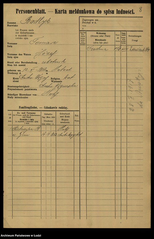 Obraz 10 z jednostki "[Spis ludności Łodzi] Bader - Beierlein"