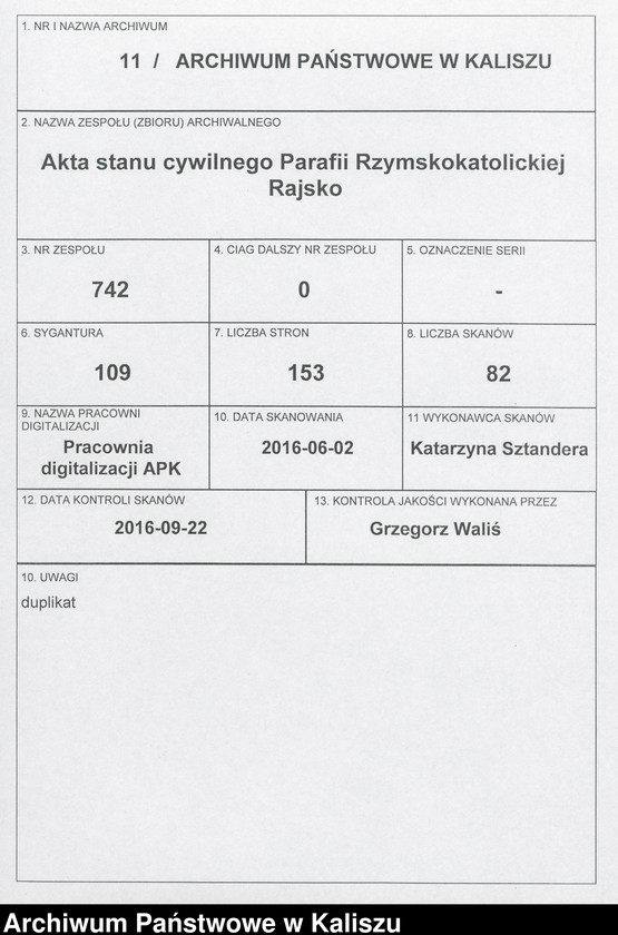 Obraz 1 z jednostki "Księga akt urodzeń, małżeństw, zgonów (duplikat)"