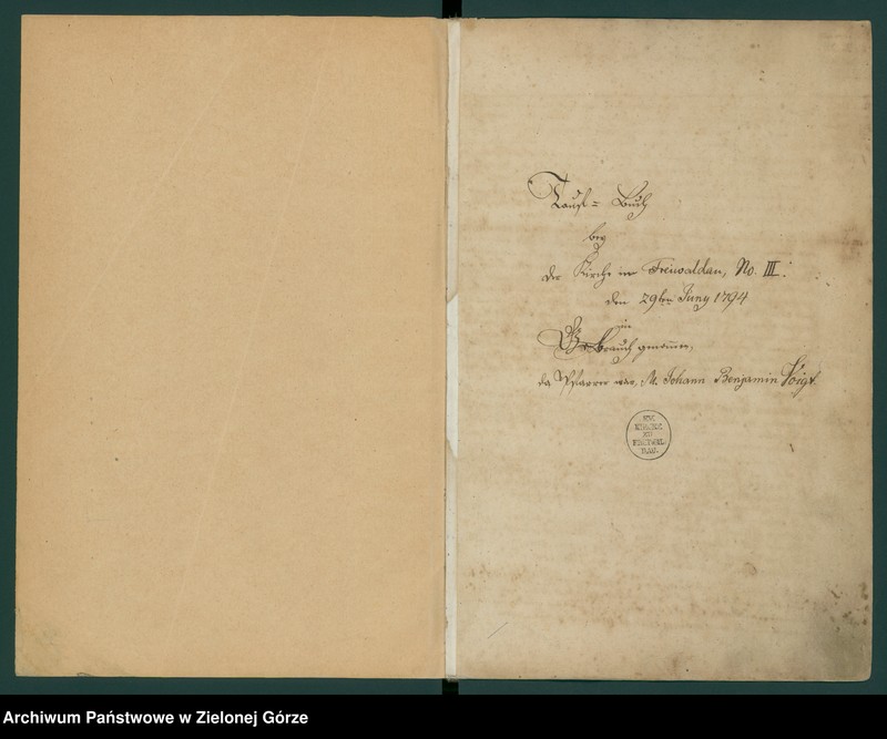 image.from.unit "Tauf - Buch bey der Kirche in Freiwaldau, No III von 29 - ten Juny 1794"