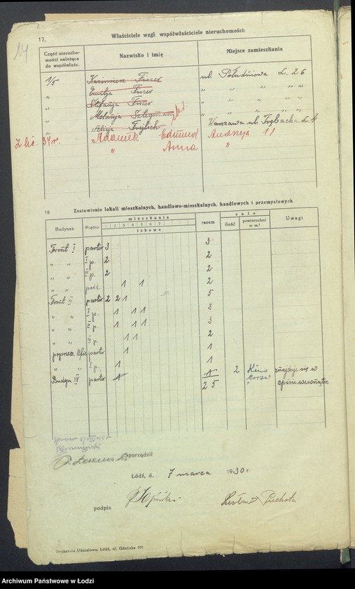 Obraz 16 z jednostki "Księga inwentarzowa nieruchomości m. Łodzi ul. Legionów"