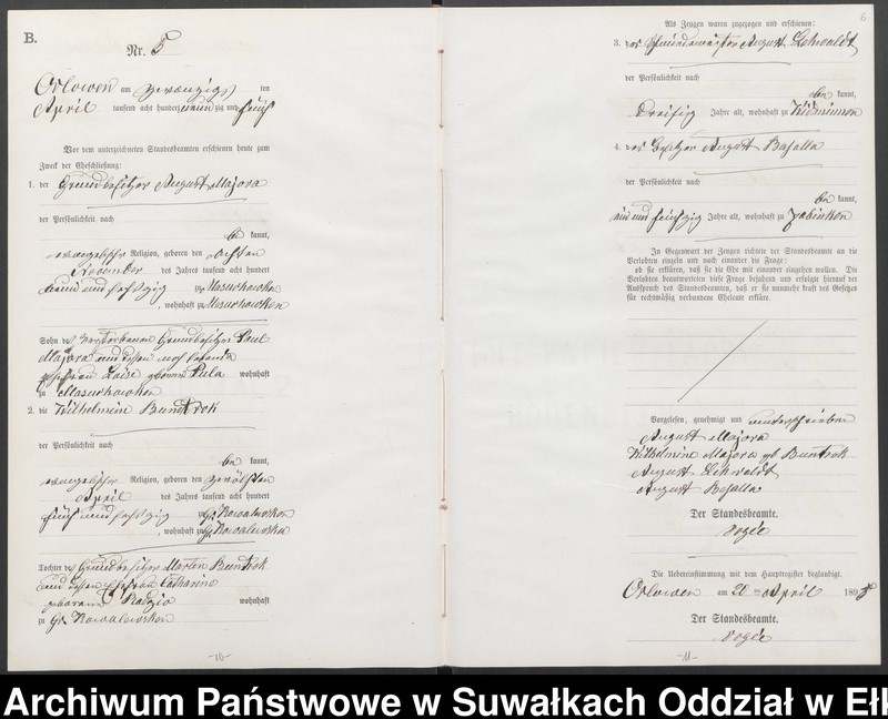 image.from.unit.number "Heiraths-Neben-Register des Preussischen Standes-Amtes Orlowen Kreis Loetzen für das Jahr 1895"