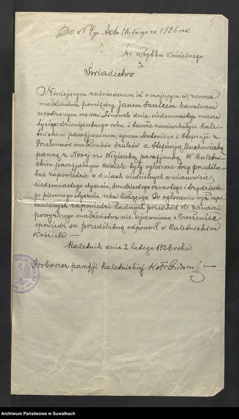 image.from.unit.number "Aneksa do Aktów Ślubnych parafji Wigierskiej za 1926 rok"