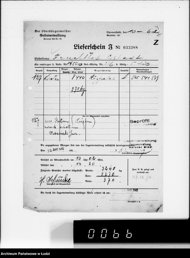 Obraz 8 z jednostki "Aufträge, Lieferscheinen und Rechnungen 14501-14570. [Zlecenia na produkty dla Getta. Rachunki, kwity przewozowe, korespondencja]"