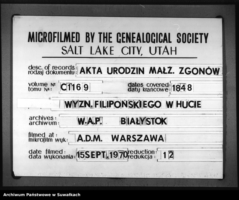 image.from.unit.number "Duplikat Aktów Urzędnika Stanu Cywilnego Sekty Filipońskiej Okręgu Hutta Urodzonych, Zaślubionych i Zmarłych za Rok 1848"