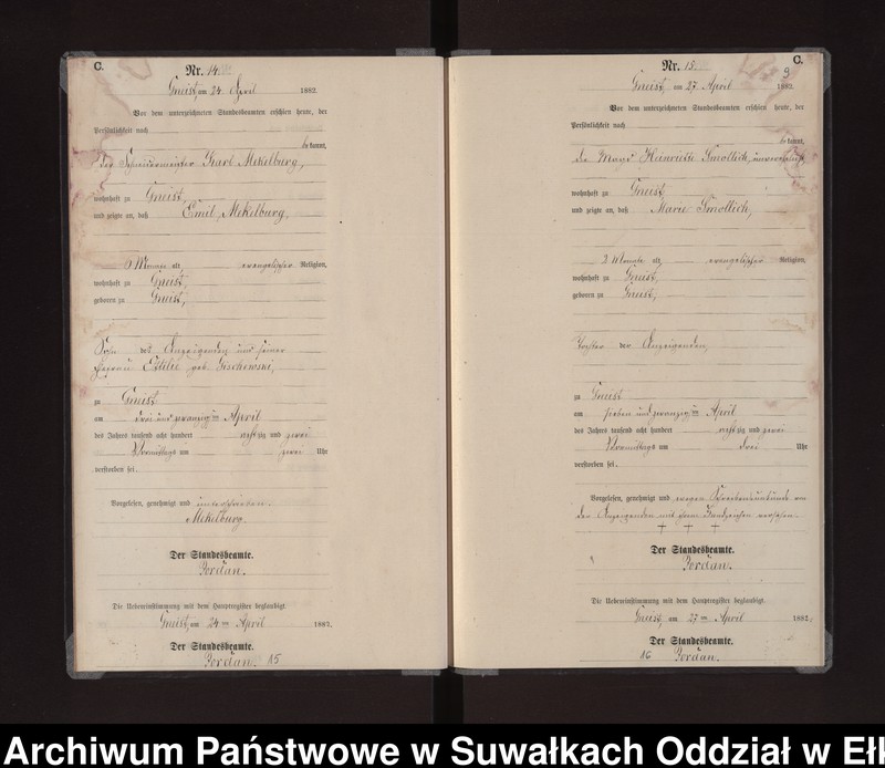 Obraz 12 z jednostki "Sterbe-Neben-Register des Königlich Preussischen Standes-Amtes Gneist Kreis Loetzen"