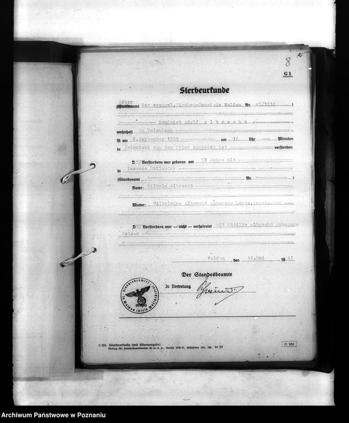 Obraz 12 z jednostki "Wykazy miejscowych Niemców, którzy zginęli w 1939 roku. Kreis Warthbrüchen (Koło)"