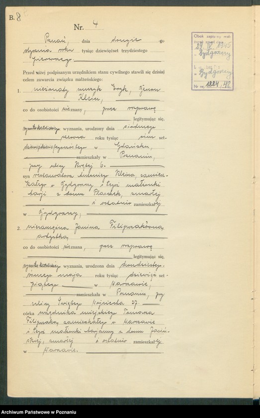 Obraz 9 z jednostki "Księga miejscowa małżeństw tom I [Rejestr główny małżeństw]"