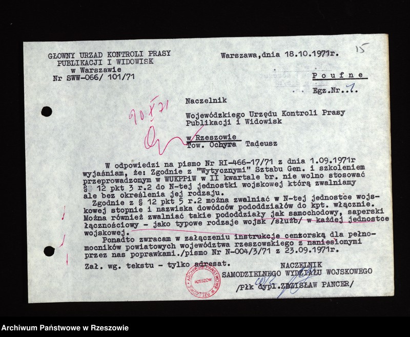 image.from.unit.number "Instrukcje i pisma okólne Naczelnika WUKPPiW [Wojewódzki Urząd Kontroli Prasy, Publikacji i Widowisk]w Rzeszowie"