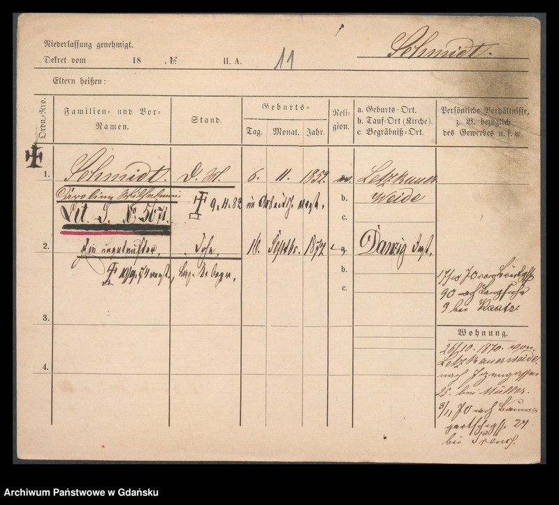 image.from.unit.number "Karty meldunkowe: Schmidt Karoline - Schmidt Nicolaus"