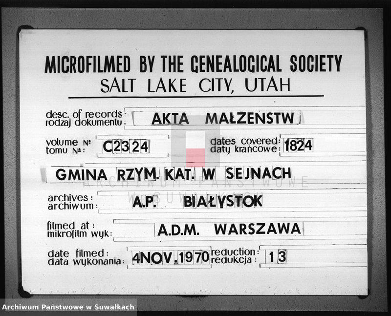 image.from.unit.number "Akta zaślubionych gminy seyneńskiey w roku 1824."