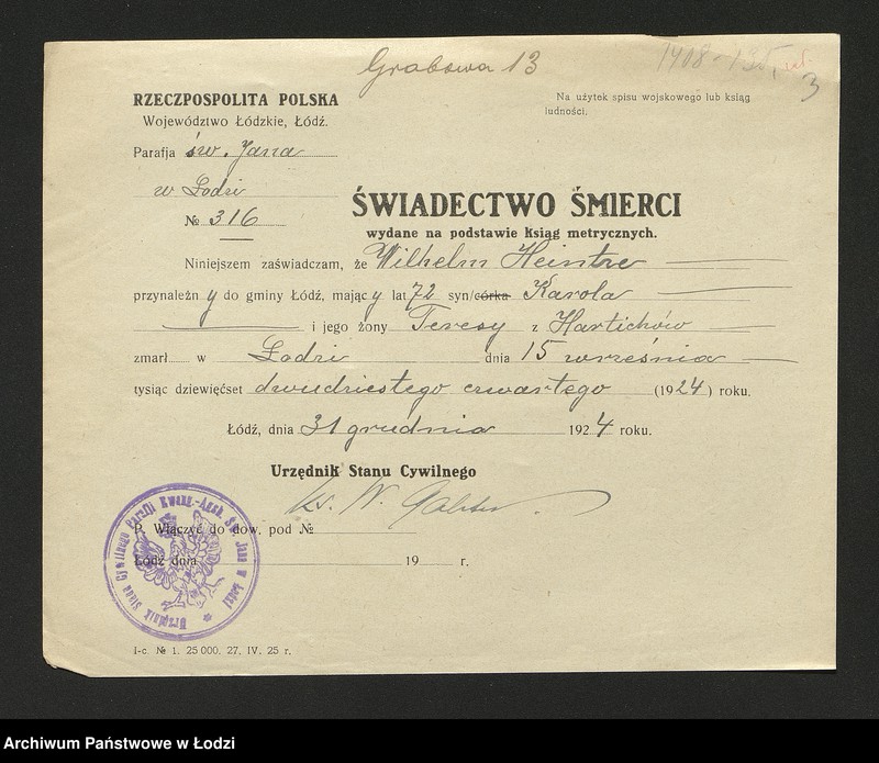 Obraz 5 z jednostki "Dowody metrykalne stałych mieszkańców m. Łodzi nr domu 1408-1408a"