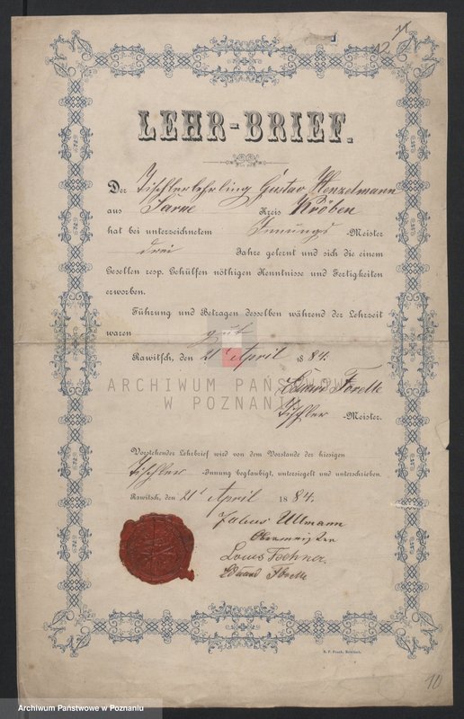 Obraz 18 z jednostki "[Listy czeladnicze - cech stolarzy w Lesznie]"