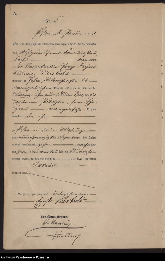 Obraz 9 z jednostki "Księga miejscowa urodzeń tom I [Rejestr główny urodzeń]"